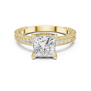 Anillo de Compromiso de Oro Amarillo de 14K con Diamante Cultivado en Laboratorio Certificado por IGI de 2 CT, Corte Princesa, Engaste Pavé, para Aniversario o Boda - Product Image 1