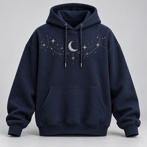 Sudadera con Capucha Bordada Digitalmente con Estrellas y Luna Azul Marino, Sudadera Unisex Premium, Logotipo Personalizado, Forro Polar Transpirable - Product Image 5
