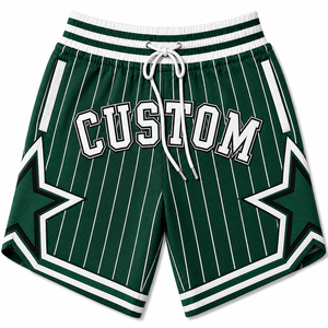 Shorts de basketball personnalisés pour hommes, rayés blancs et bleus, avec cordon de serrage à la taille, brodés, grandes tailles, vêtements de sport décontractés - Product Image 5