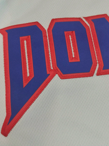 Maillot de baseball dominicain pour homme, manches courtes, blanc, rouge, bleu, col en V, boutons sur le devant, coupe classique, toutes saisons, respirant, polyester - Product Image 3