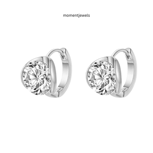 925 Sterling <b>Silver</b> Moissanite <b>Hoop</b> <b>Earrings</b> Round Brilliant Cut Halo Trendy <b>for</b> <b>Women</b> Wedding Party - Product Image 1