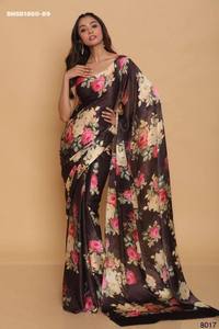 Magnifique sari en soie satinée japonaise avec impression numérique riche - Collection de blouses en soie diamantée - Exportateur de mode féminine - Fournisseur indien - Product Image 4