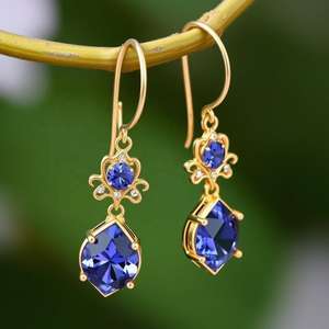 ต่างหูทรงหยดน้ำสีฟ้าไฮโดรและเพชร CZ เงินแท้ 925 ชุบทอง 18K เครื่องประดับสำหรับโอกาสพิเศษ ชุดราตรี - Product Image 6