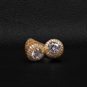 Luxury Men's 18K <b>Gold</b> Plated Sterling Silver Moissanite Hip Hop <b>Cocktail</b> <b>Ring</b> Brilliant Cut Prong Setting Ball Shape Wedding - Product Image 1