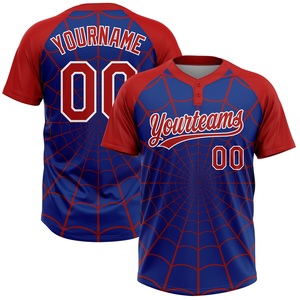 Camiseta de Softbol Personalizada con Diseño de Telaraña, Sublimada, Roja y Azul, Unisex, para Adultos, Absorbente de Humedad, Manga Corta, Ropa Deportiva para Equipo - Product Image 1