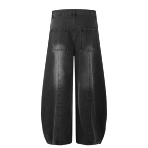 Pantalon en jean délavé taille haute à jambe large, coupe décontractée en coton, style jean - Product Image 2