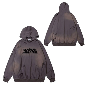 Sweat à capuche décontracté et respirant pour homme, en molleton 100% coton, coupe classique, style streetwear, effet vieilli, personnalisable, OEM - Product Image 4