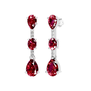 Pendientes de Botón de Plata de Ley 925 con Oro Blanco para Mujer, con Rubí Natural en Forma de Pera, Gema Roja Ovalada, Diamante, Regalo para Fiesta, Certificado IGI - Product Image 3