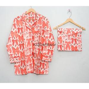 Ensemble de pyjama en coton pour femmes à imprimé floral vintage avec manches longues, taille élastique, respirant et doux - Product Image 2