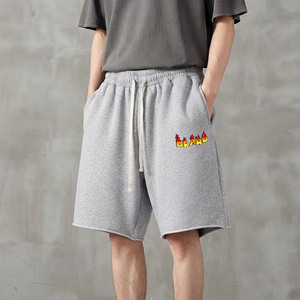 Shorts pour homme de qualité supérieure, écologiques, respirants, 100 % coton, logo imprimé DTF personnalisé, poids lourd, grandes tailles, couleur unie. - Product Image 1