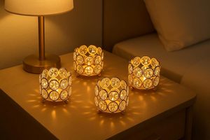 Elegant Gold Crystal Tealight <b>Candle</b> Holders Set of 4 Decorative Votive <b>Candle</b> Holders with Round Glass Gem Design for Home - Product Image 2