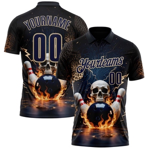 Wholesale Direct OMMIZ INDUSTRY Custom Navy Black-White 3D Bowling Burning <b>Flame</b> Performance Polo <b>Shirt</b> - Product Image 5