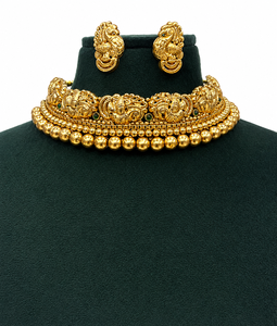 Conjunto de Collar de Latón con Diseño de Pavo Real, Joyería de Templo, Joyería Nupcial, Joyería Étnica India, Collar de Boda - Product Image 3