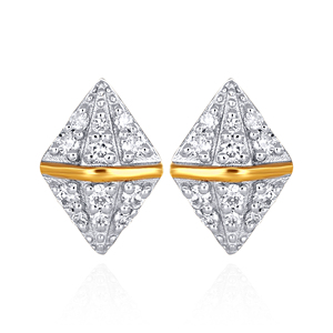 Boucles d'oreilles clous géométriques en or 18 carats avec diamants en forme de cerf-volant, diamants ronds de laboratoire, bijoux de luxe, cadeau - Product Image 1