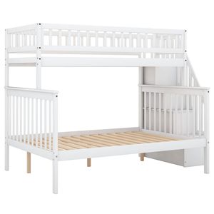 Letto a Castello Bianco con Scala e Contenitore, Dimensioni Twin Over Full, per Bambini - Product Image 6