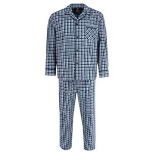 <b>Men's</b> soft cotton combed <b>flannel</b> <b>pajama</b> set long sleeve top paired with short sleeve bottoms for comfortable sleepwear - Product Image 1