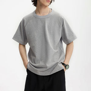 เสื้อยืดแขนสั้นผู้ชาย คอกลม ดีไซน์ผ่าข้าง สไตล์ลำลองสำหรับฤดูร้อน ทรงหลวม สีพื้น ผ้าคอตตอนผสม หลายสี - Product Image 6