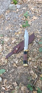 Cuchillo de caza Bowie de acero de Damasco hecho a mano Viking Art FH-104, hoja recta, mango de latón y madera, grado industrial, 15 pulgadas, OEM - Product Image 4