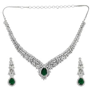 Silver Plated Brass Ethnic Jewelry Set with Zircon and Imitation Pearl Necklace Earrings Bracelet for Women Wedding <b>Gift</b> - Product Image 1