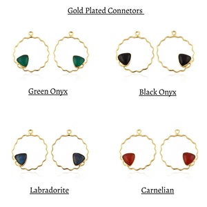 Natural Blue Labradorite Trillion Gems Connector Scalloped 18k Gold Plated Circular Brass Frame Single Bail Jewelry Components - Product Image 5