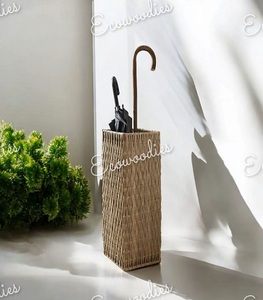 Porte-parapluie moderne en osier, forme rectangulaire, type sur pied, panier de rangement écologique pour salon, design minimaliste - Product Image 6