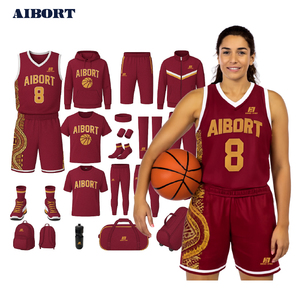 AIBORT Uniformes de baloncesto para mujer, conjunto de pantalones cortos sublimados, ropa deportiva de secado rápido, cuello en V, tirantes finos, manga larga - Product Image 4