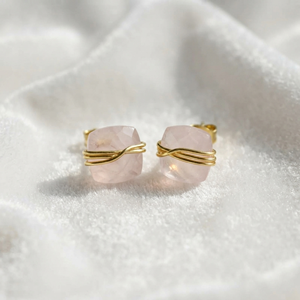 Handmade Geometric <b>Cushion</b> Cut Dyed Ruby Wire Wrapped Stud Earrings Dainty Jewelry in 18K Gold Plated - Product Image 5