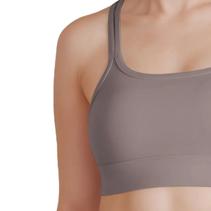 Sujetador deportivo para mujer, gris, espalda cruzada, cuello redondo, soporte medio, yoga, transpirable, sin costuras, ajuste sólido, ropa deportiva activa - Product Image 5