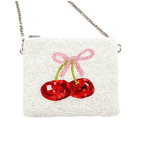 Handcrafted Beaded Cherry Motif Zip Pouch <b>Bag</b> Women Designer <b>Sequin</b> Embroidery Clutch Coin Purse Gift OEM Supplier - Product Image 3