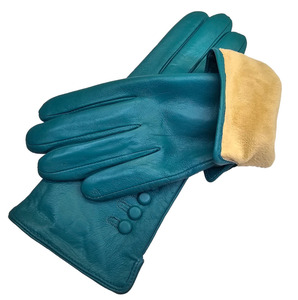 Gants en cuir bleu sarcelle, longueur poignet, non doublés, thermiques, style rétro, pour un usage quotidien en hiver - Product Image 4