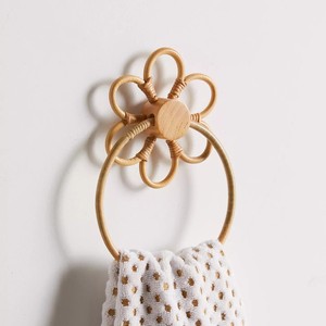 Latest design rattan scarf ring wall mounted kitchen <b>rack</b> decorative bathroom <b>rail</b> towel rings - Product Image 6