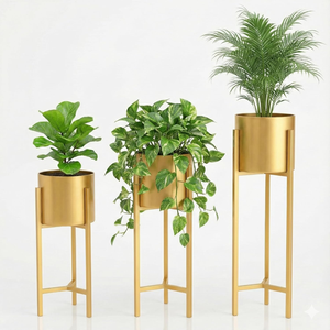 Juego de 3 Maceteros de Hierro Resistentes, Ligeros, Dorados y Pulidos, Modernos y Elegantes, para Decoración de Interiores/Exteriores, Jardín, Hogar y Oficina - Product Image 2