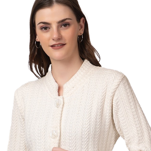 High Quality Women's Cream Knitted Long Sleeve <b>Cardigan</b> Stand Collar Button Front Solid Color Classic Winter Wear - Product Image 2