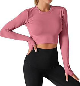 Quick-drying Breathable Anti-Bacterial Plus Size Fitness Exercise Long-sleeved High-<b>neck</b> Yoga <b>Top</b> Skinny Fit Spandex/Nylon Solid - Product Image 3