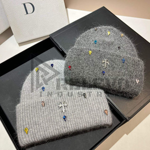 Distressed Knit <b>Winter</b> Earflap Hat with 3D Embroidery Rhinestone Beaded Rabbit Hair Blended Beanie for Women Travel - Product Image 3