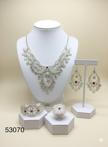 Elegante Juego de Collar y Pendientes de Cadena de Cuerda de 16 Pulgadas con Diseño de Hoja y Circones Chapados en Oro Natural Sólido para Mujer, Modelo 53069 - Product Image 2