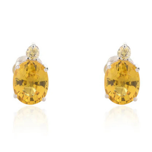 18K Yellow Gold Oval Sapphire Stud <b>Earrings</b> with Diamond Accents - Product Image 2