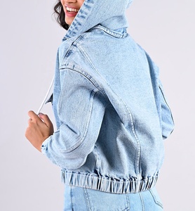 Sudadera vaquera de algodón con capucha para mujer, a la moda ropa de calle, ligera, hecha a medida - Product Image 4