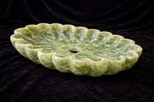 Lavabo de baño de lujo moderno de ónix verde ecológico, tallado a mano con forma de flor, lavabo de tocador. - Product Image 2