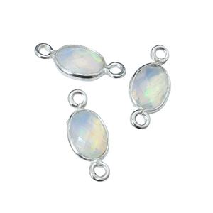 Opal Gemstone Connectors Both Sided Faceted Oval Shape Charms Jewelry Making 925 <b>Solid</b> Sterling <b>Silver</b> DIY jewellery findings - Product Image 1