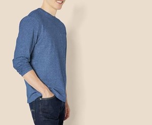 Suéter de Punto de Algodón para Hombre, Cuello Redondo, Manga Larga, Color Azul, Corte Regular, Estilo Casual, Color Sólido, Diseño Personalizado 2026 - Product Image 3