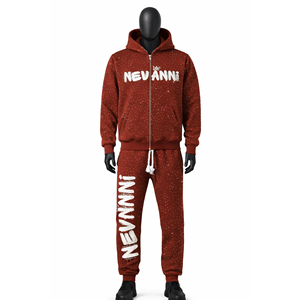 Sweat à capuche unisexe d'hiver à fermeture éclair intégrale, design de logo personnalisé de haute qualité, appliqué entièrement en strass, ensemble de survêtement confortable 2 en 1 - Product Image 1