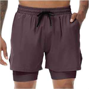 Shorts pour hommes en polyester tissé, couleur violette, avec cordon de serrage à la taille, séchage rapide, avec poches, style décontracté, longueur mi-cuisse - Product Image 1