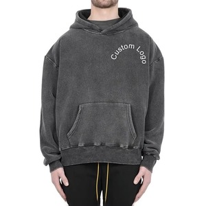 Sweat-shirt à capuche oversize pour homme 100% coton French Terry avec logo délavé au dos, style décontracté streetwear automne - Product Image 1