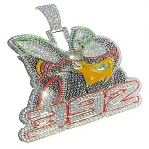 Pendentif luxueux chrétien en argent sterling émaillé avec moissanite de laboratoire, serti griffe, plaqué or, unisexe, tendance, pour soirée et hip-hop - Product Image 5