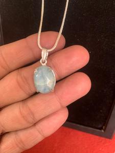 Collier élégant en argent avec pendentif ovale en pierre bleue de qualité AAA, idéal pour cadeau de fête, en aquamarine naturelle, vente en gros - Product Image 2