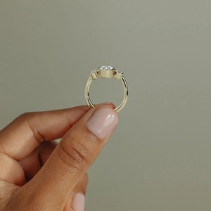 Best 2 CT Elongated oval Three Stone 2 CT Elongated <b>Cushion</b> Three Stone Lab Grown Diamond Engagement Ring 14K Solid Gold Luxury - Product Image 5