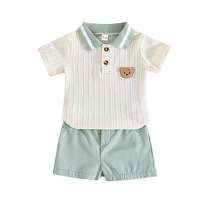 Ensemble de vêtements décontractés en coton tricoté 100 % pour enfants, unisexe, toutes saisons, 2 pièces, respirant, séchage rapide, antibactérien, vente en gros - Product Image 1