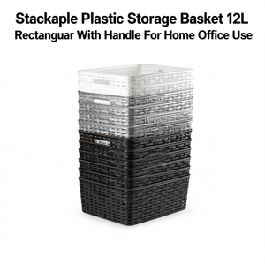 Cestino portaoggetti impilabile in plastica 12L rettangolare con maniglia per uso domestico e ufficio - Product Image 2