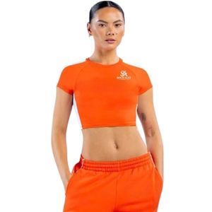 <b>Women</b> <b>Orange</b> Color Block Crop T Shirt Short Sleeve Slim Fit Athletic Training <b>Top</b> Casual Sportswear Wholesale Apparel - Product Image 1